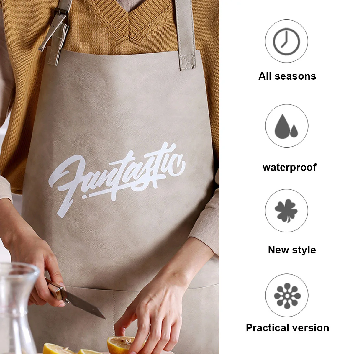 

Kitchen Apron Waterproof Oilproof for Cooking Baking Gardening Woodworking Craftsman Use Stylish Sleeveless Design Brown