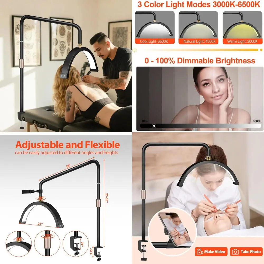 

Adjustable Clamp Desk Light, Touch Control, 3-Color LED for Tattoo, Makeup, Photography, Reading, and Office Use (Black)