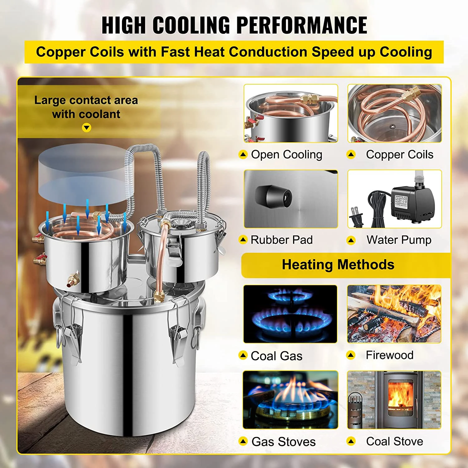 VEVOR 12L 20L 30L Rượu Chưng Cất Máy Bia Sản Xuất Bia Thiết Bị Tự Làm Rượu Vang Moonshine Bộ Máy Đựng Bộ Thiết Bị Gia Dụng