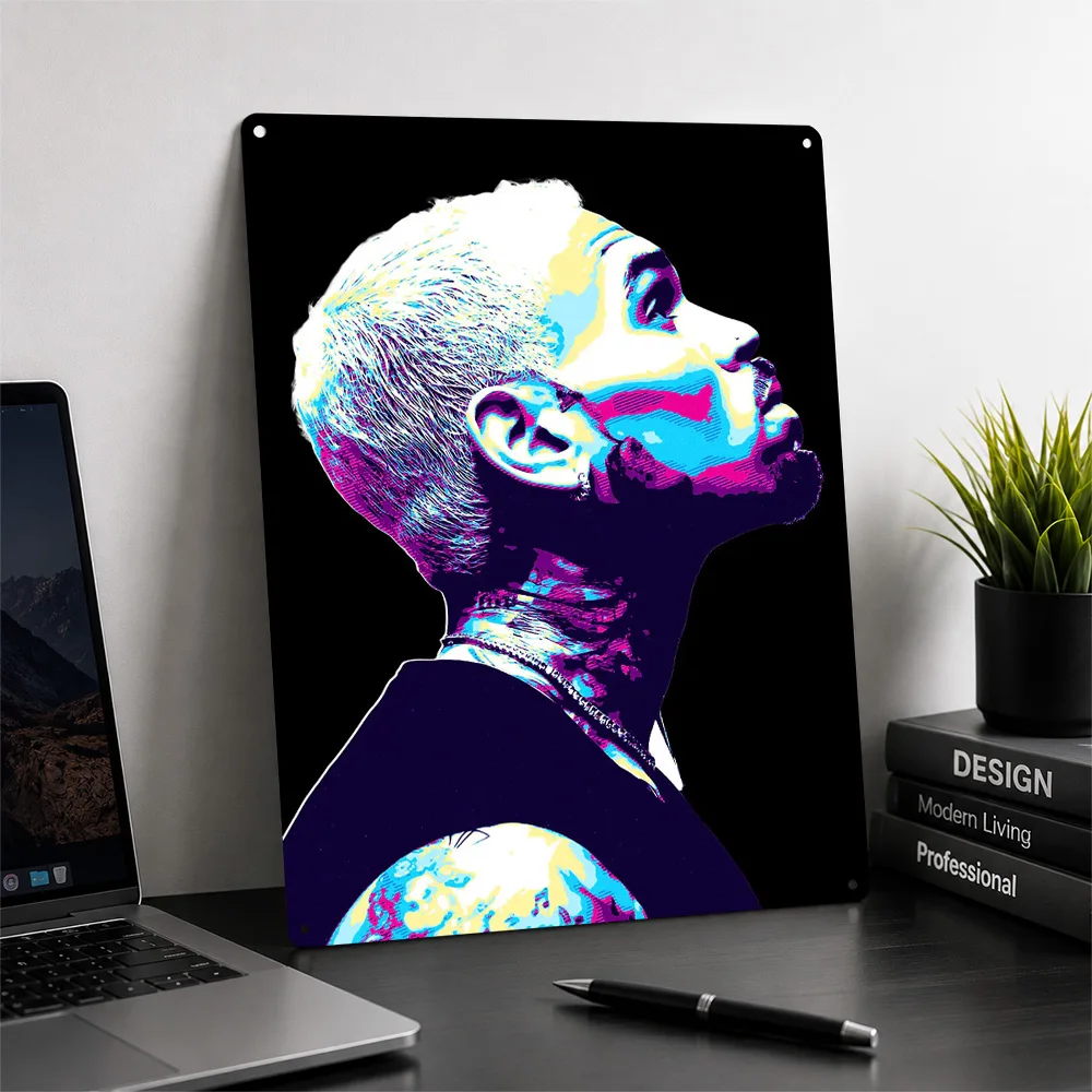 Chris Brown Pop Art Metal Poster Perfect Gift for Fans Lovers Customized Wall Art Metal Sign for Bedroom Decorations Wand Deko