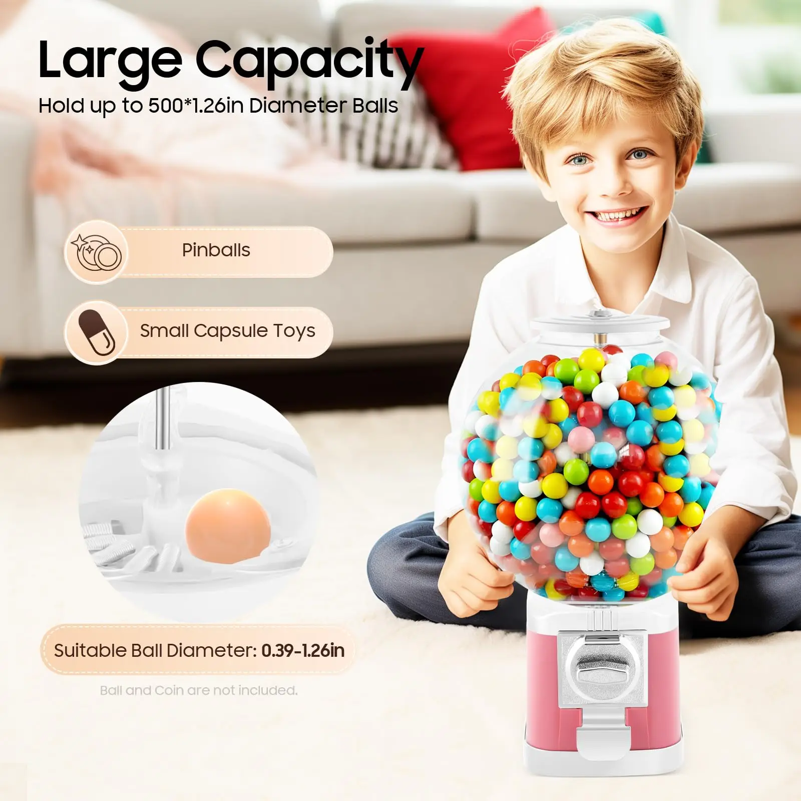 آلة Gumball، آلة بيع ألعاب الكبسولات الكبيرة مقاس 1.26 بوصة مع مفتاح، آلة بيع الحلوى التجارية الكبيرة Gumball Bank سعة 50