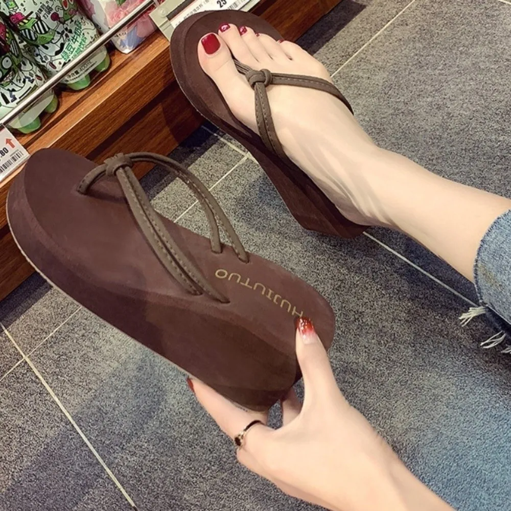 

Simple EVA Thick Soled Flip Flops Anti Slip Slides Sandals Outer Wear Slippers Solid Color 7CM Thick Soled Shoes Summer