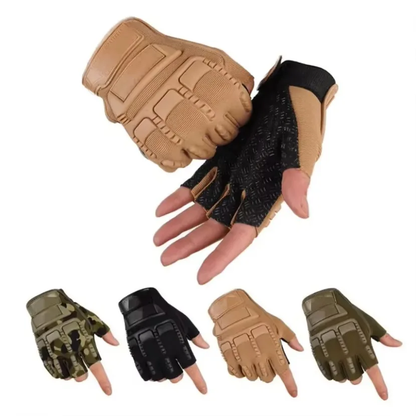 Motorcycle Half Finger Gloves Riding Training Non-slip Wear-resistant Bicycle Gloves 1 pair