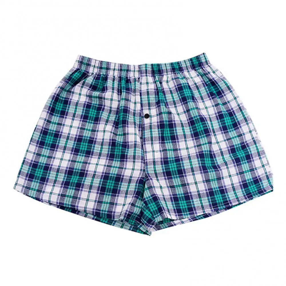 Casual Plaid Print Elastic Waist Men Underwear Summer Beach Pants Boxers Shorts