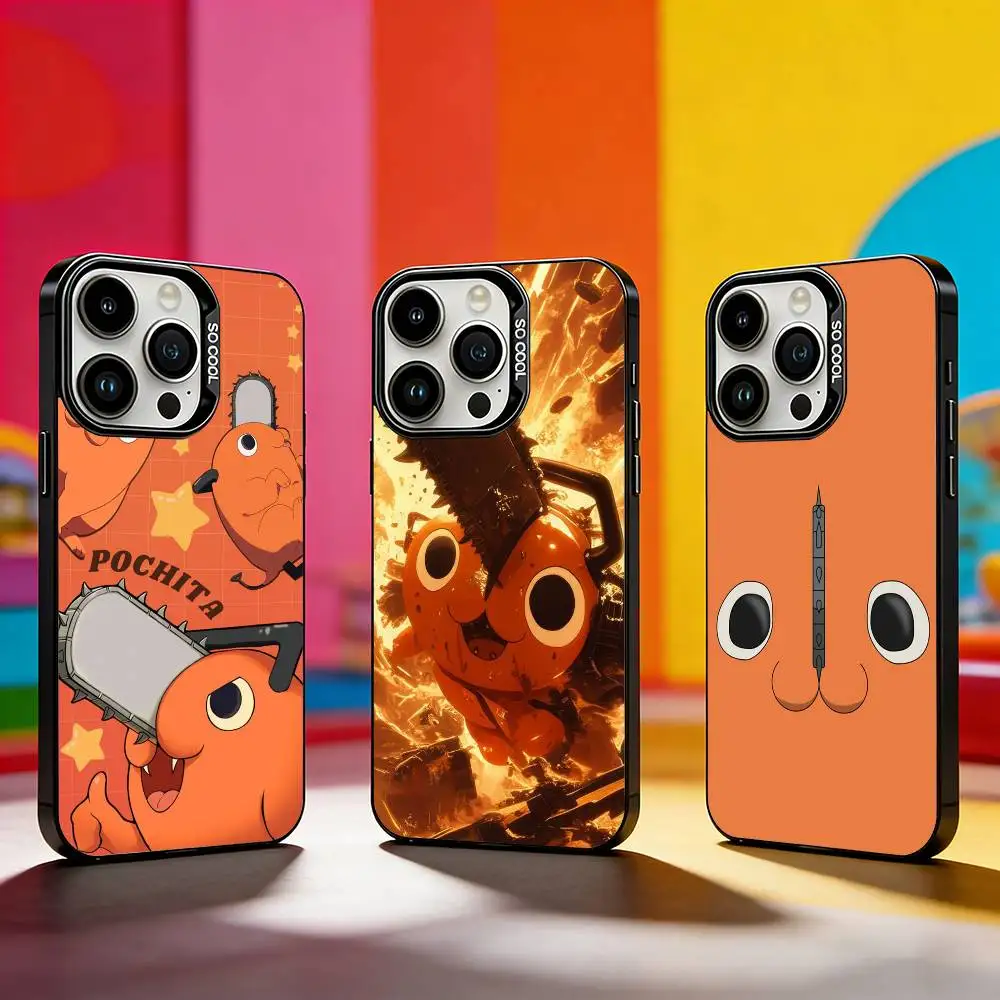 

Anime P-Pochita Phone Case For iPhone 17,16,15,14,13,12,11 Plus,Pro Max,XS,Colored silver phone case