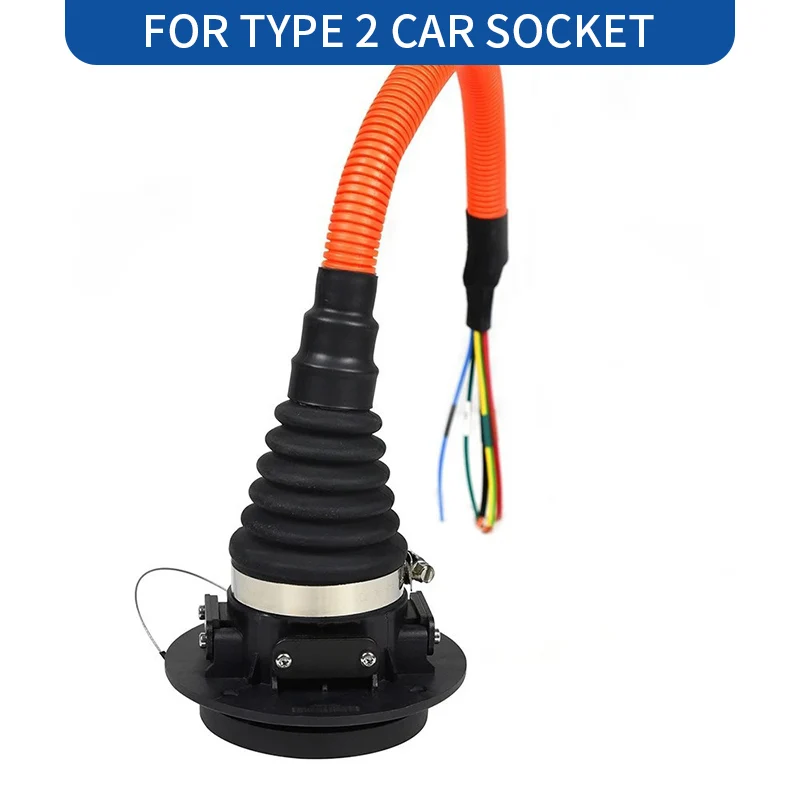 Wufen Type2 Mannelijke Contactdoos Met Kabel Voor Elektrische Auto Zijlader Iec 62196 Type 2 Socket Ev Oplader Aansluiting 32a 0.5M Evse