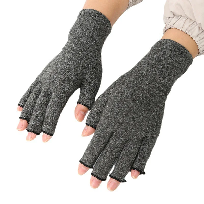 Off-the-shelf Cross Border Fitness Sports Hemp Grey Half Knuckle Gloves Sports Rehabilitation Glue Non-slip Pressure Gloves