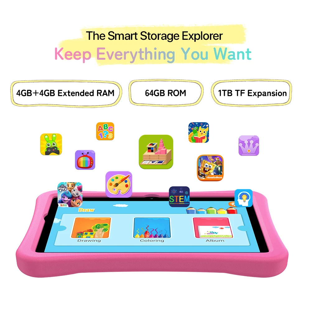 Uacity-Tablette d'apprentissage pour enfants, IGI, Niptab Kids, Android 13, Façades, Core, 4 Go, 4 Go, 64 Go, Jusqu'à 1 To, WiFi, 6 BTpig, 10.1 pouces, 6000mAh