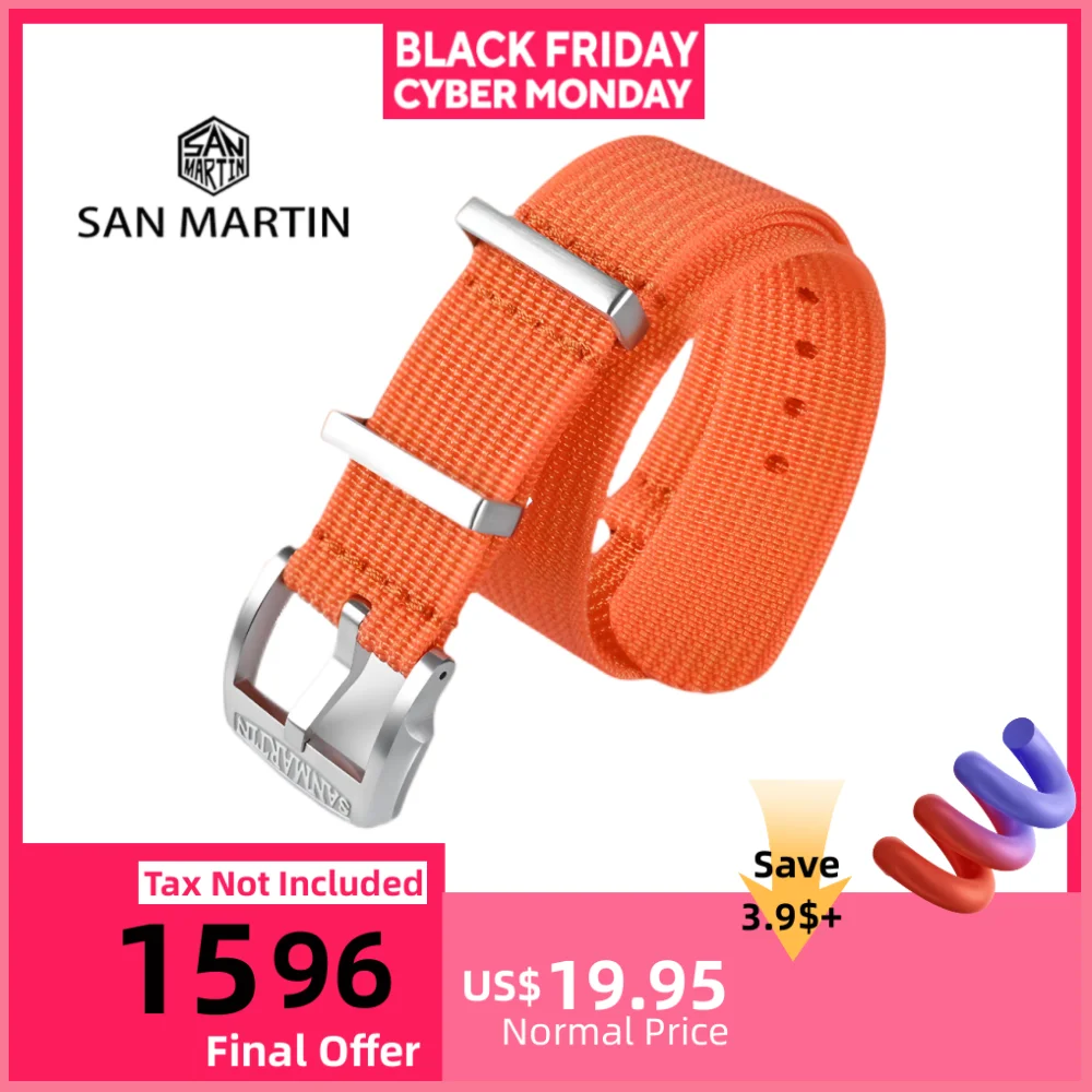 

San Martin Watch Strap 20mm 22mm Nylon Band Paratrooper Woven Watchband Braided Belt For Men Watch ремешок для часов BD0009