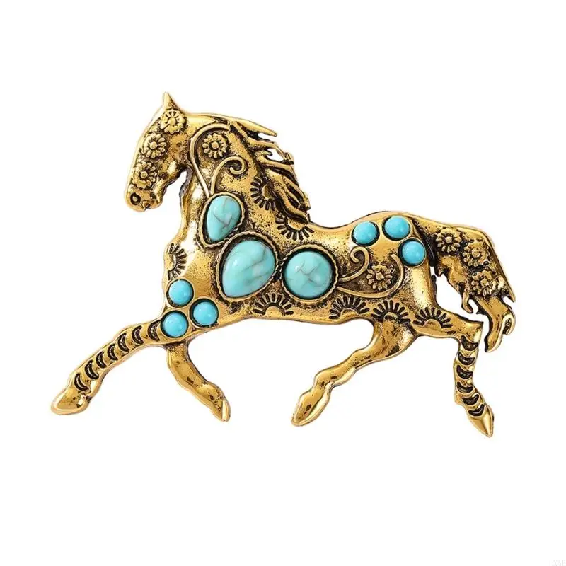 Trendy Horse Brooch Pin Embellished Simulated Turquoise for Enhancing Clothing Gift Chinese Zodiacal Pin