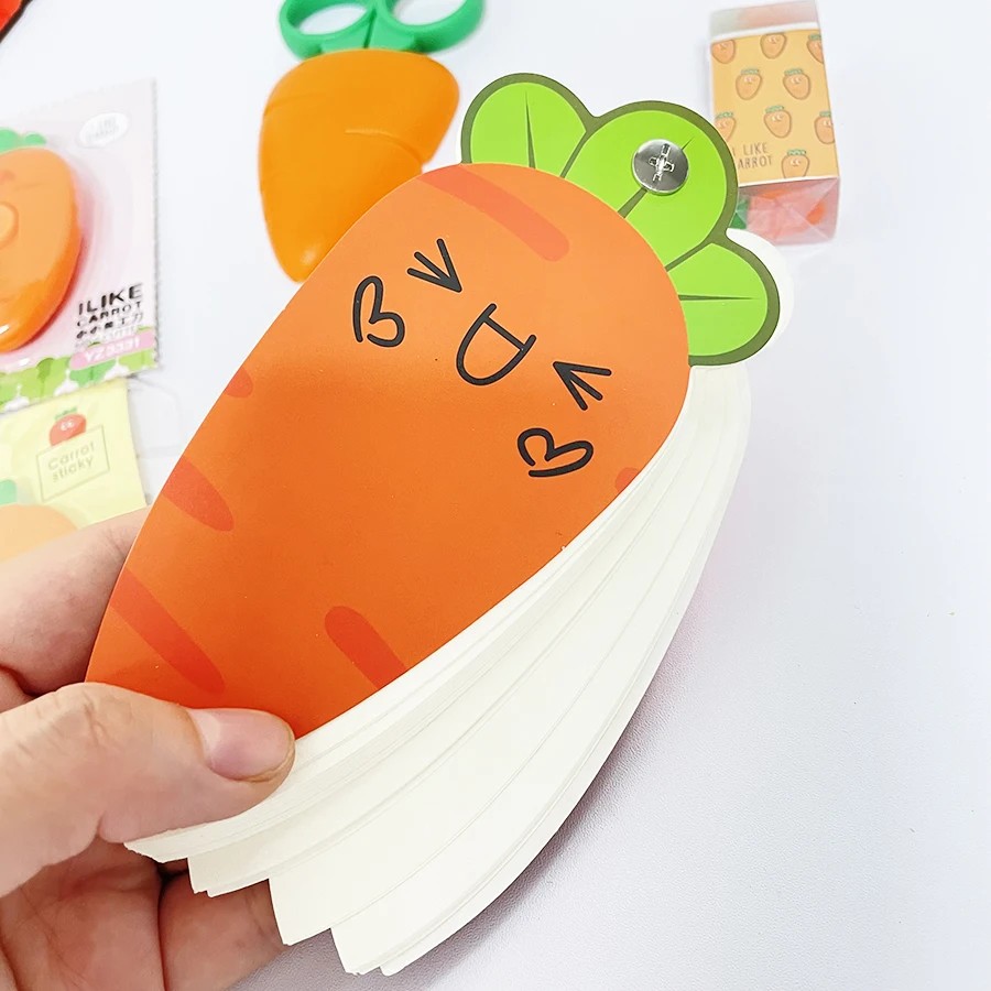 SKYSONIC 10pcs Carrot Series Stationery Set,Pencil Case,Knife,Ruler,Memo Notes Fot Kids Gift,Kawaii Cute School Home Suppliers