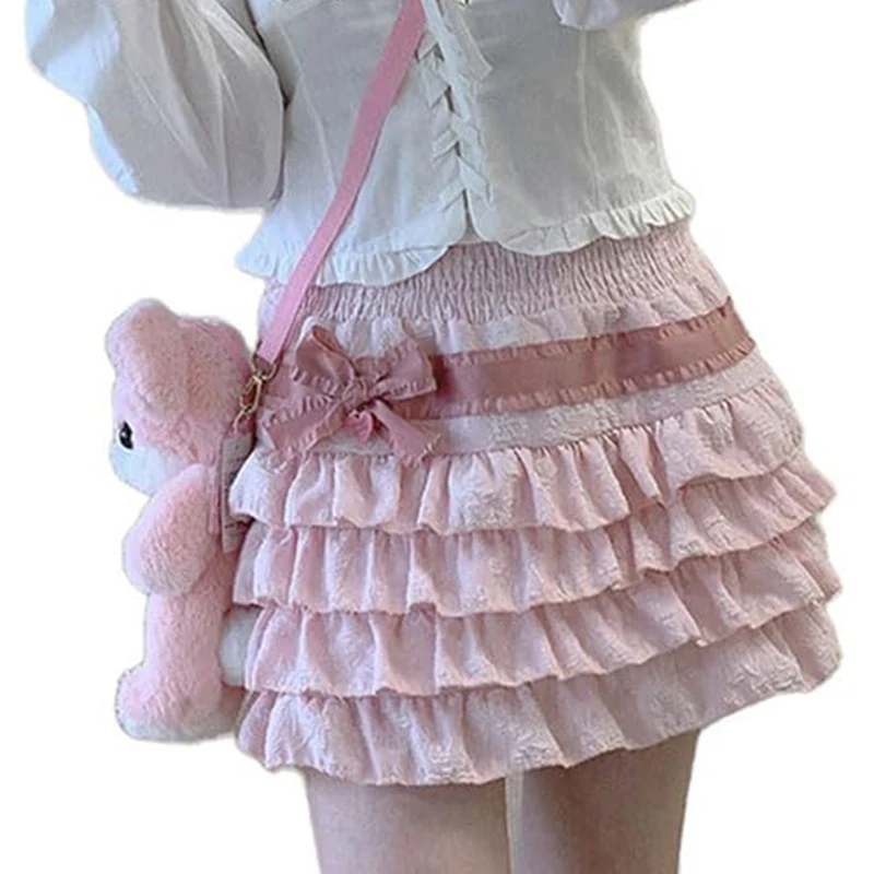 Y2K Ruffles Multi-layers A-line Skirt Kawaii Lolita Cake Mini Skirt Women Sweet Girls High Waist Pleated Skirt E-girl Streetwear