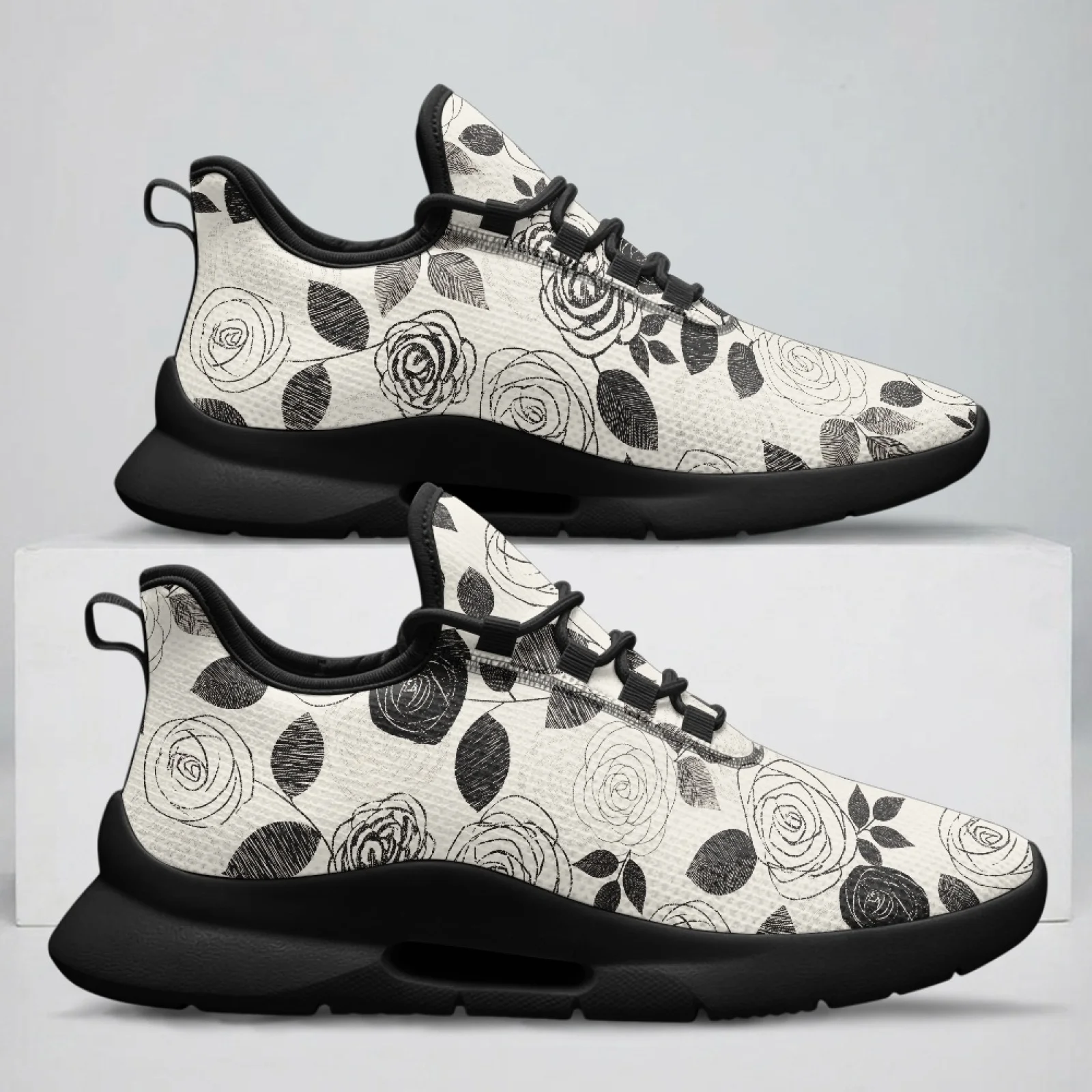 PENSTROLL Black And White Rose Classic Mens Tennis Shoes for Students Daily Wear Office, Lightweight Men's Fashion Sneakers