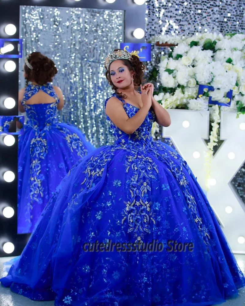 Vestidos de 15 años 2022 azul real quinceanera vestidos florais apliques sem costas qunice xv doce 16 vestidos de festa da princesa