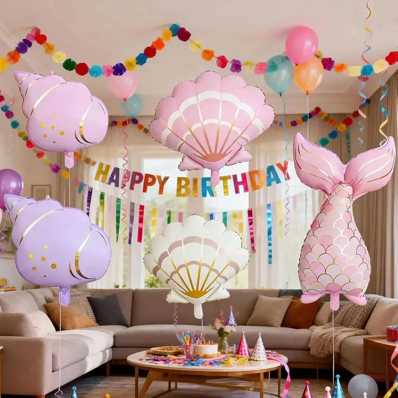 5PCS Mermaid Birthday Decor Set: Ocean-Themed Shell, Foil Tail Balloons & Party Supplies for Girls' Birthday & Sea-Themed Partie view 6