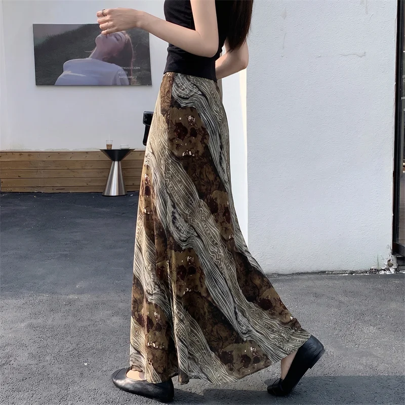 YZJNH 2026 Summer New Skirt Women Blended Flower Lotus Leaf Edge Print Irregular Slimming Fishtail Skirt Half length Skirt