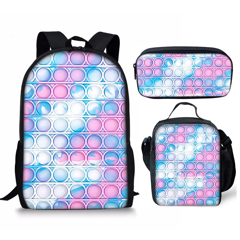 Fashion Rainbow Colorful Push Bubble School Bag Print 3pcs/Set Pupil Book Bags Student Teens Backpack with Lunch Bag Pencil Case