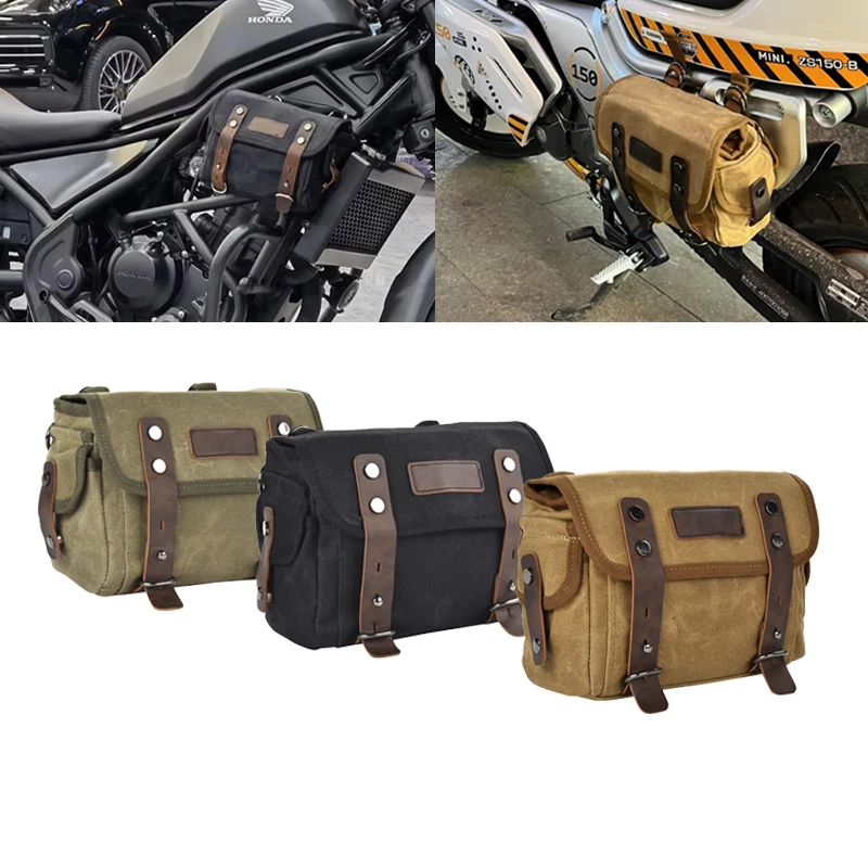 

Motorcycle Outdoor Bag Vintage Bicycle Moto Bag Oil Wax Canvas Motorcycle Wax Dyed Canvas Side Bag