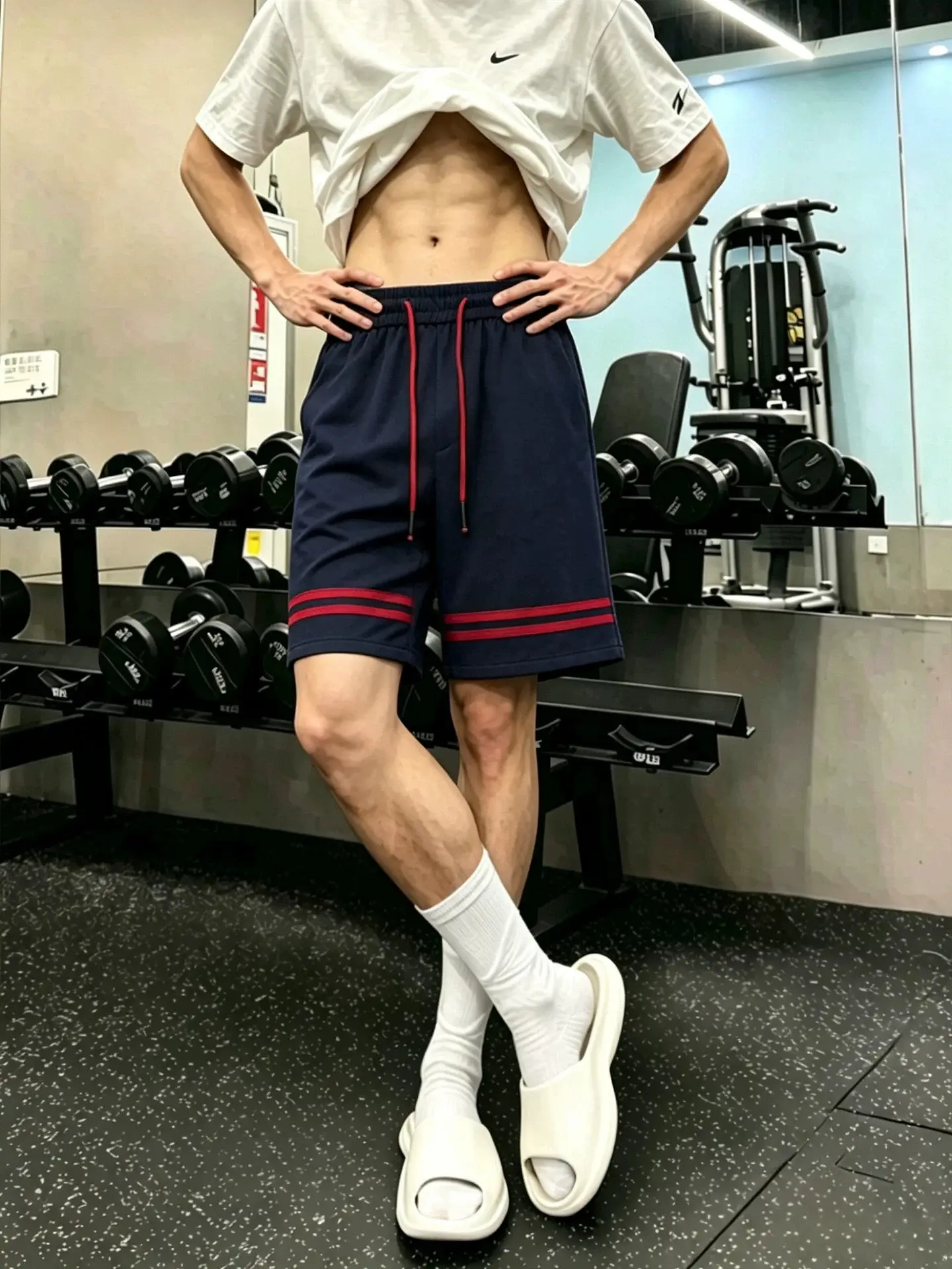 Summer Heavyweight Fitness Basketball Casual American Striped Sport Shorts Men's mid Waist Standard Fit Short Pants