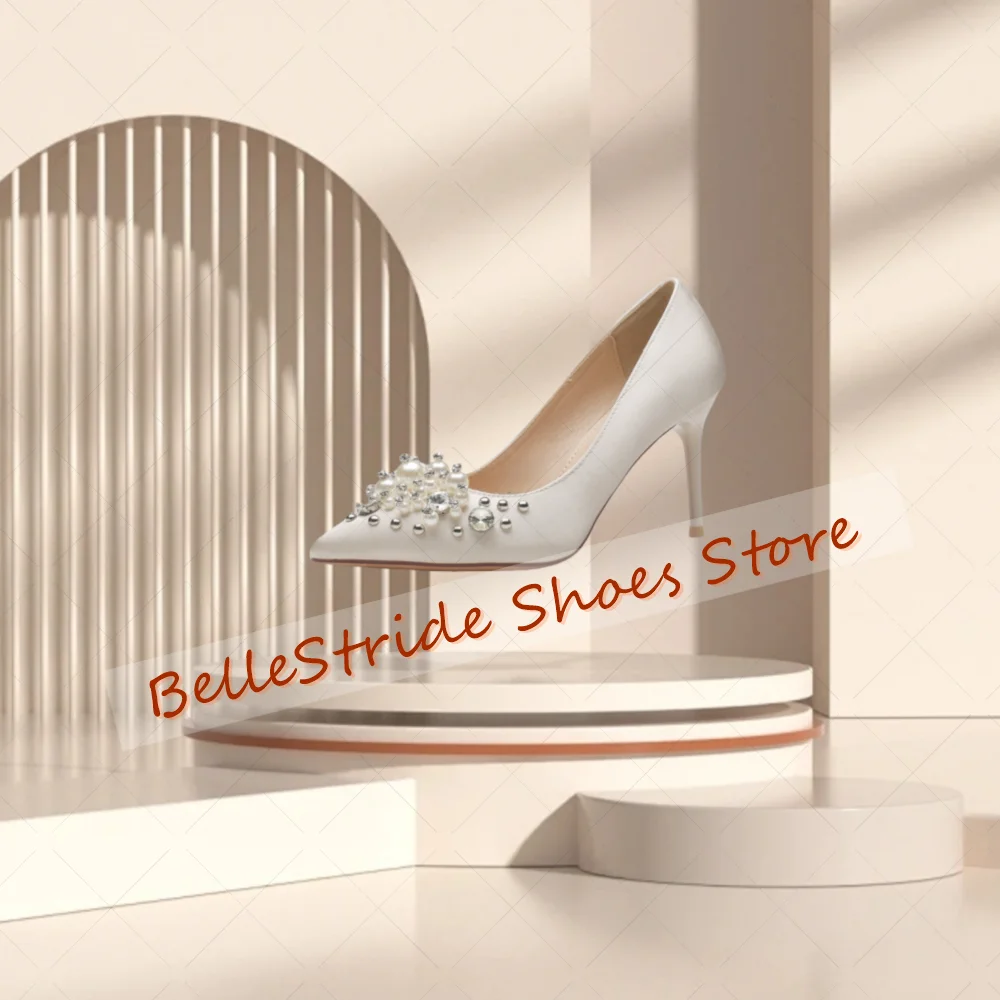 

Apricot Pointed Toe Pearl Decor Satin Pumps Women Shoes Stilettos High Heels Party Banquet Dating 2025 Zapatos Para Mujere
