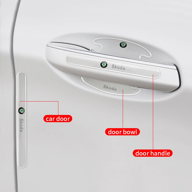 Car Styling Door Bowl Handle Protector Stickers Clear Anti-collision Strip For Skoda Rapid Fabia Karop Kamiq Octavia A7 Kodiaq