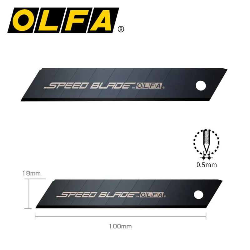 OLFA Japanese black blade 18mm wide 0.5mm thick coated with fluorine sharp and fast cutting 5 pieces LFB-5B is more labor-saving