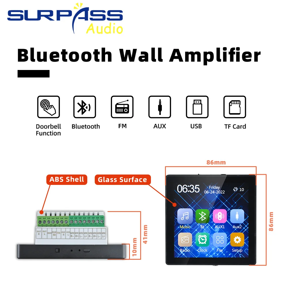 4 Inch HD Screen 4*25W Bluetooth Wall Amplifier In Ceiling Speaker Audio Panel Support USB TF  Home Background Music System