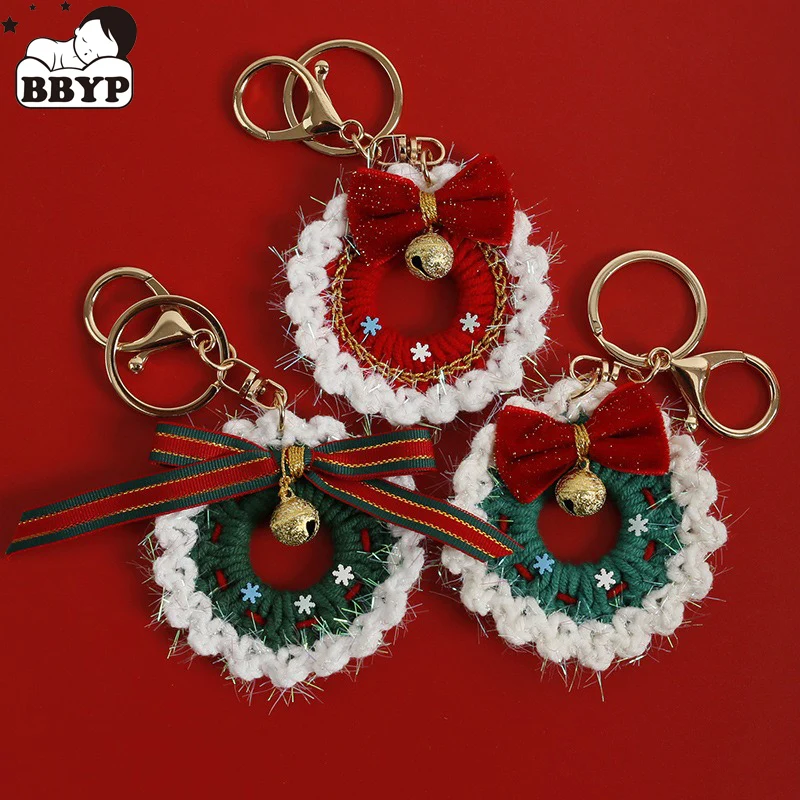 Hand Knitting Amigurumi Crochet Mini Stuffed Animal Doll Keychains Handmade Mini Crochet Wreath keychain Christmas Gift