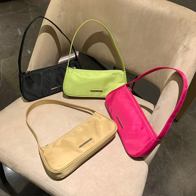 

New Solid Color Small Nylon Bags Fashion Youth Women Purses Handbag Underarm Bag Versatile Commute Portable One Shoulder Bags