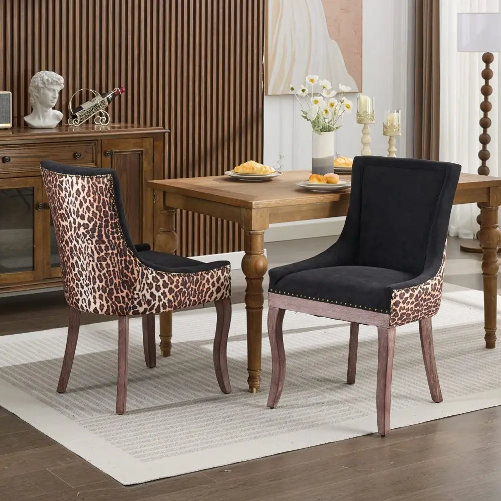 A&A Furniture, Ultra Side Dining Chair, Stühle aus verdicktem Stoff mit neutral getönten Massivholzbeinen, Bronzene Nagelköpfe, 2er-Set