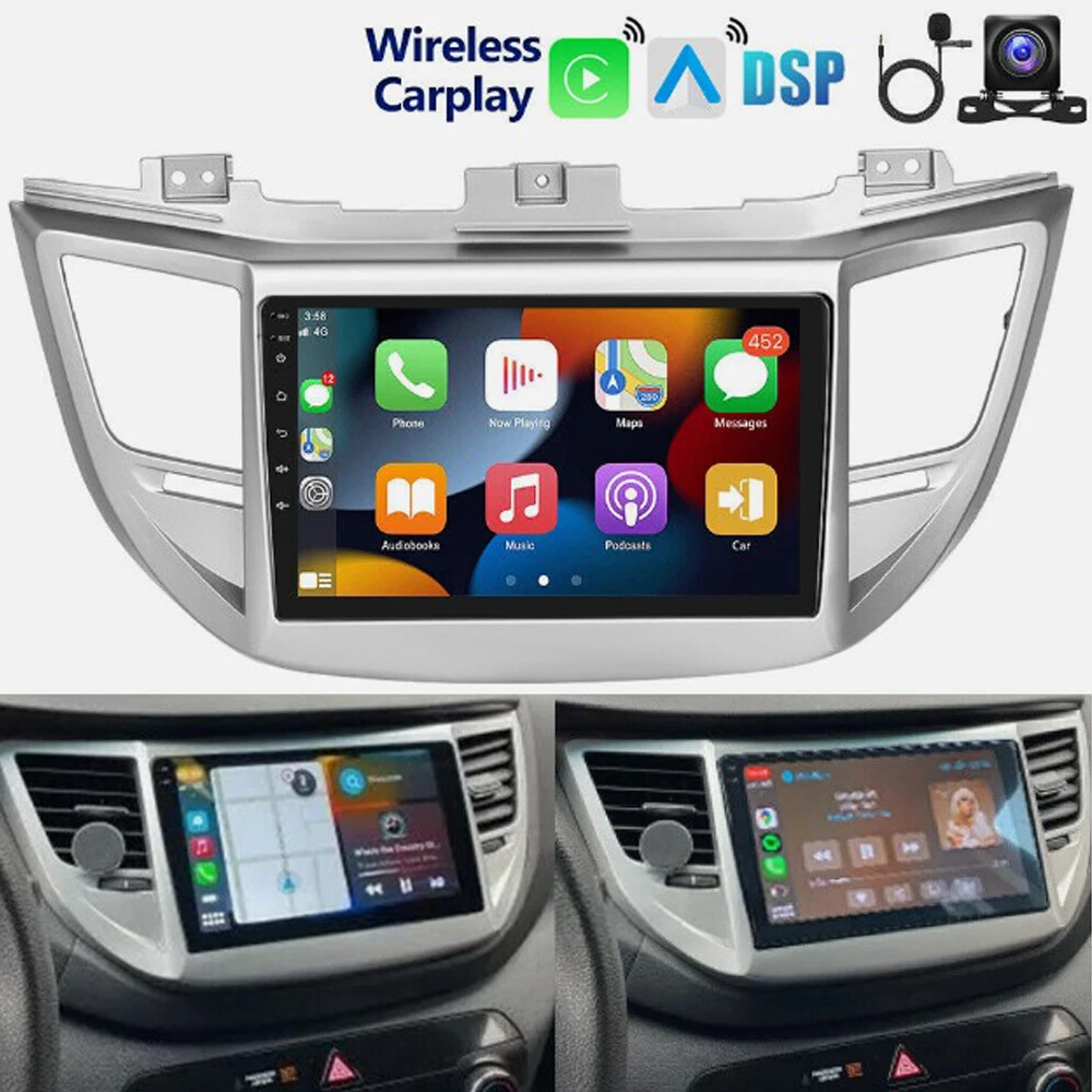 Navegação de carro 9 polegadas para 2015-2019 Hyundai Novo Tucson Android 15 adequado para Carplay + Android auto /2 + 64G + câmera AHD + microfone
