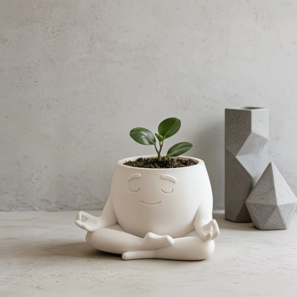 Sitting Posture 3D Printed Yoga Face Planter Novelty Gift Unique Figurine Head Planter Holder