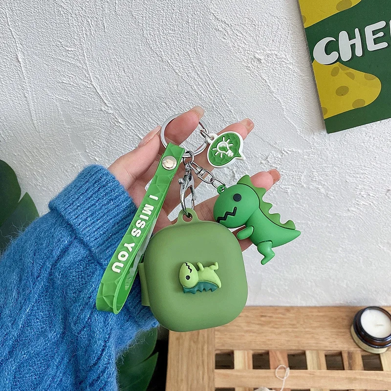การ์ตูน Earaphone กล่องสำหรับ Samsung Galaxy Buds 2/Buds สด/Buds Pro กรณีตลกไดโนเสาร์ซิลิโคนป้องกันฝาครอบพร้อมพวงกุญแจ