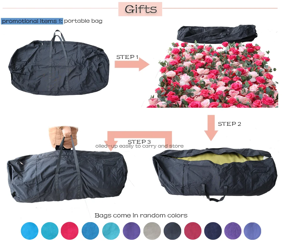 YuLiFlower 3D 5D Roll Up Fabric Artificial Silk Rose Flower Wall Wedding Decoration Flower Wall Backdrop Panel