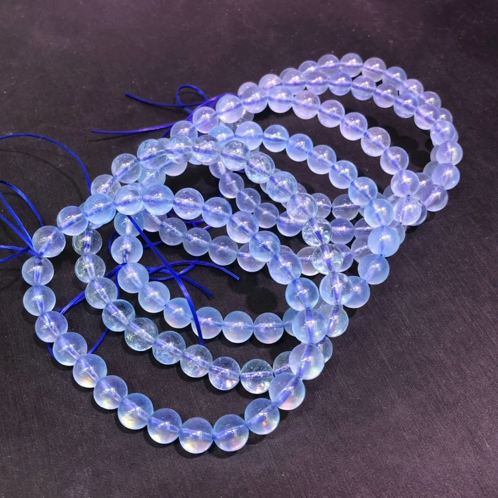 

1PCS 7MM Natural Blue Aquamarine Crystal Bracelet for Women Energy Reiki Healing Bangle Jewelry Gift