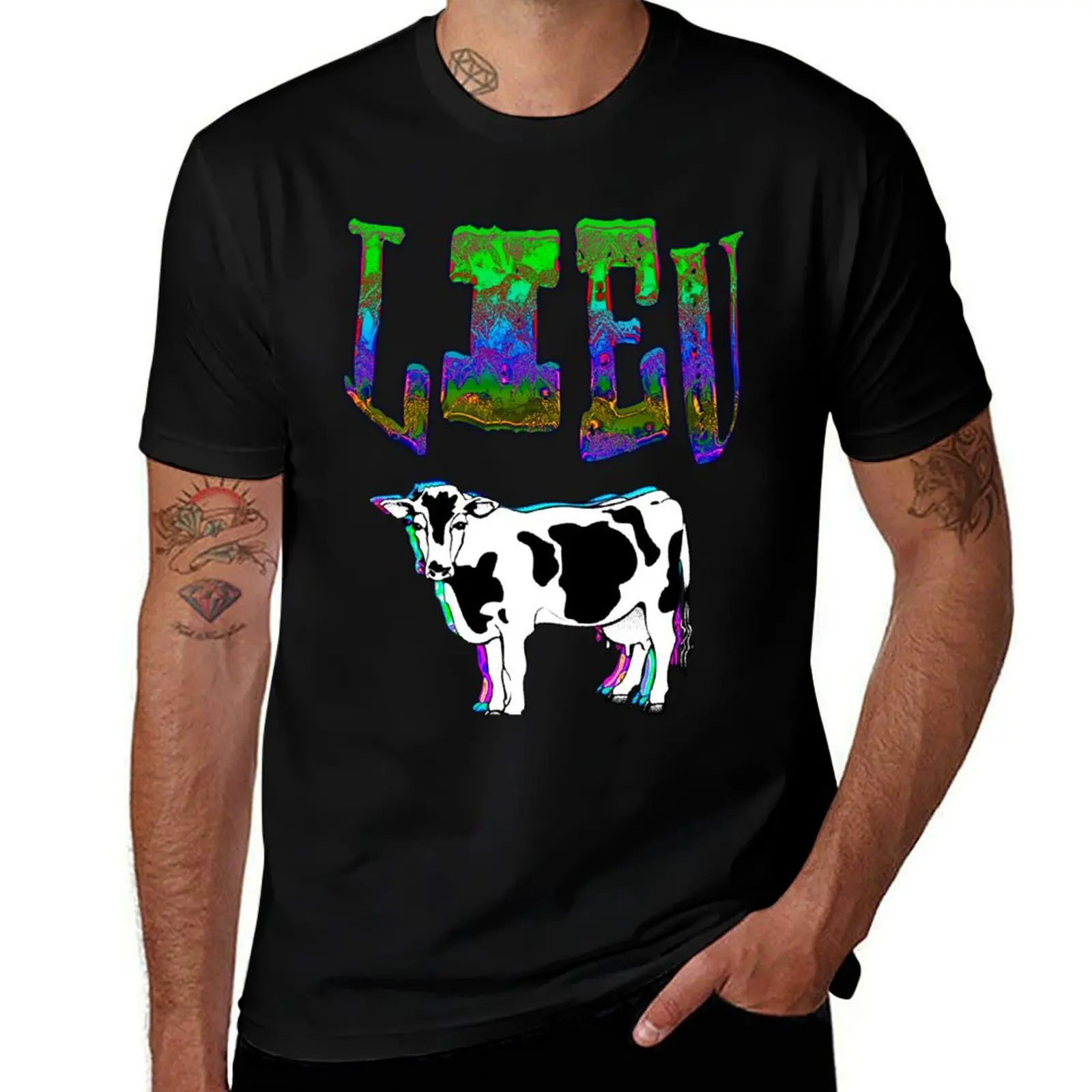 

Lieu Glitchcore Cow T-Shirt man t shirt vintage mens graphic t-shirts hip hop