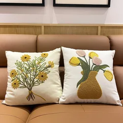 Flower Embroidered Pillowcase for Living Room Sofa Cushion Cover for Bedroom Pillow Cover 45x45