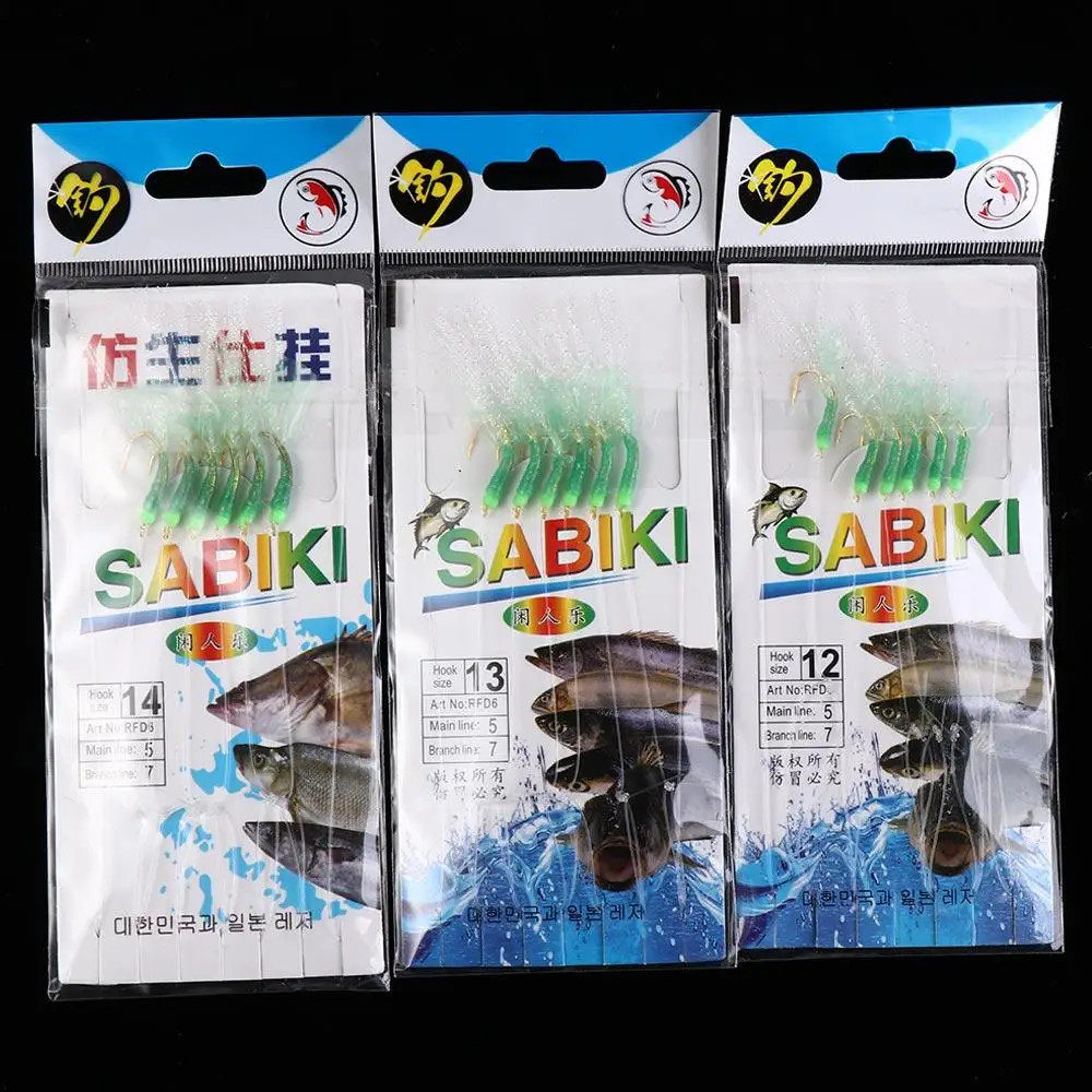 

Green Rubber Sabiki Rigs Feather Lures Carbon Steels Fishing String Hooks Tied Hooks Sea Bait Sabiki Lure Saltwater