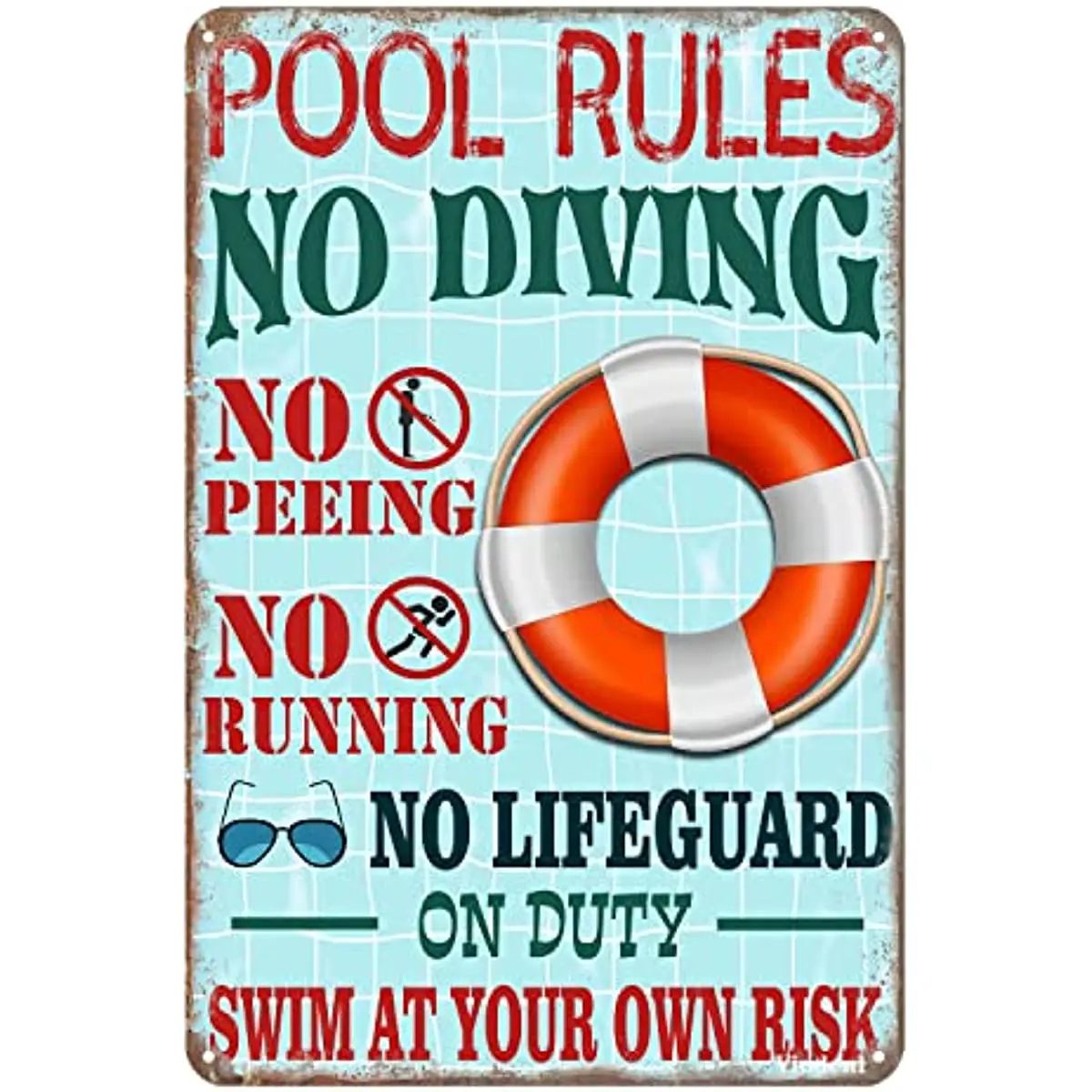 Classics Metal Sign Pool Rules Swim At Your Own Risk Wall Art Funny Swimming Pool Signs Decor Outdoor Art Tin Sign Funny