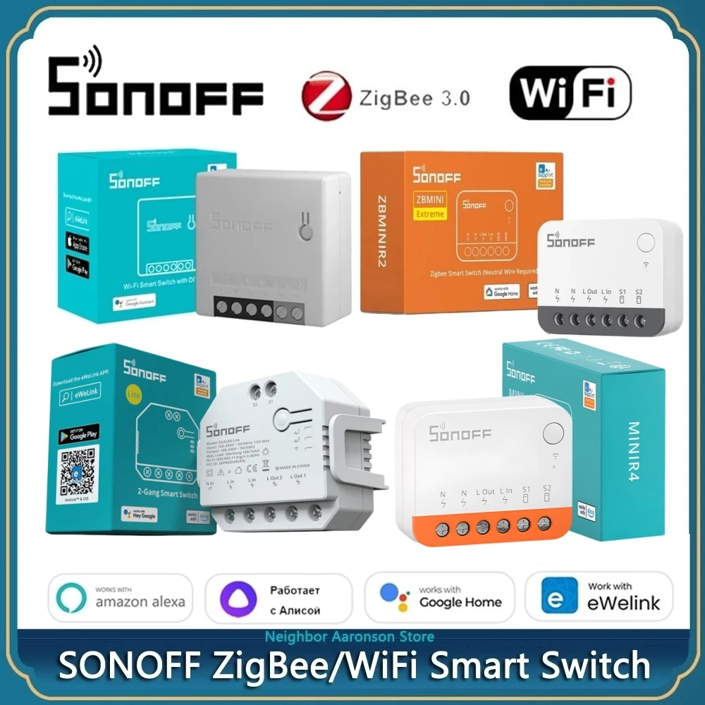 Sonoff zigbee 3.0/wifi mini interruptor inteligente mini r2/dual r3/zmirinir2/zbmini-l controle remoto de casa inteligente via ewelink alexa google