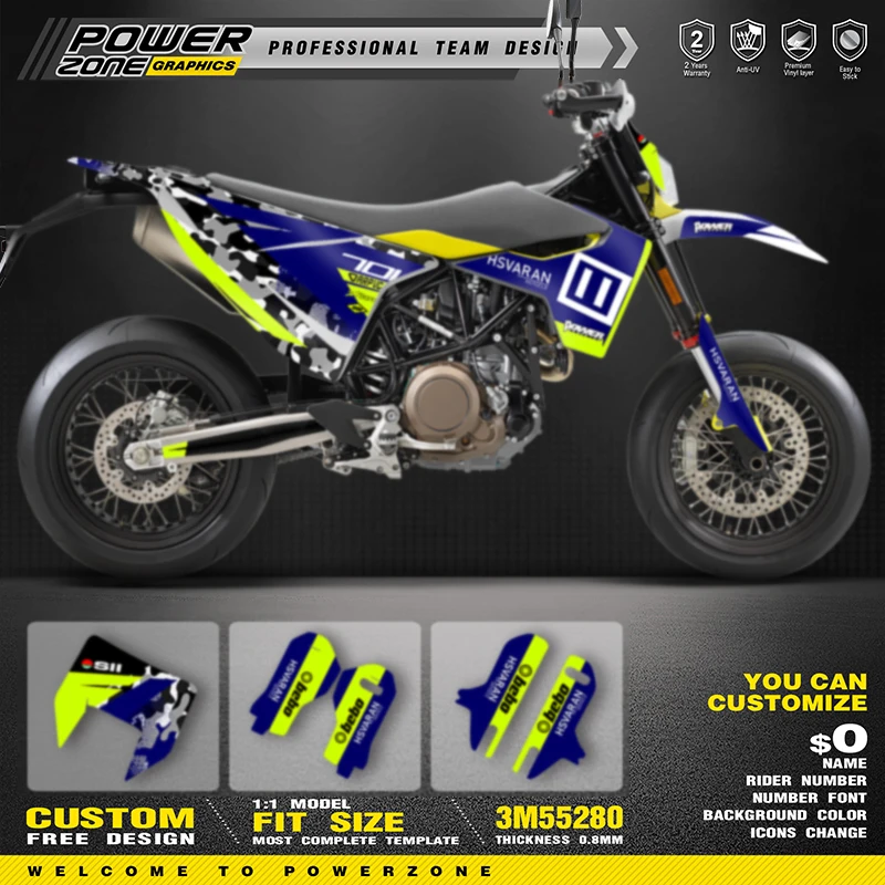 

PowerZone Custom Team Graphics Decals Stickers Kit For Husqvarna Decal 15-20 701 SUPERMOTO ENDURO 2015-2017 2018 2019 2020 05