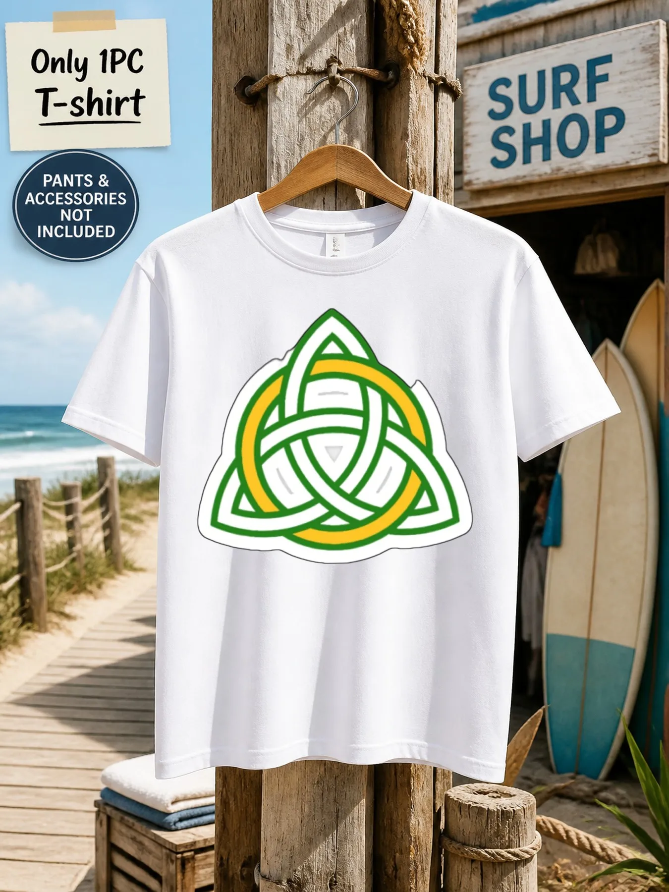 1pc Men'S Graphic T-Shirt Celtic Triquetra Knot Print Short Sleeve Crew Neck [Solely 1pc T-SHIRT]