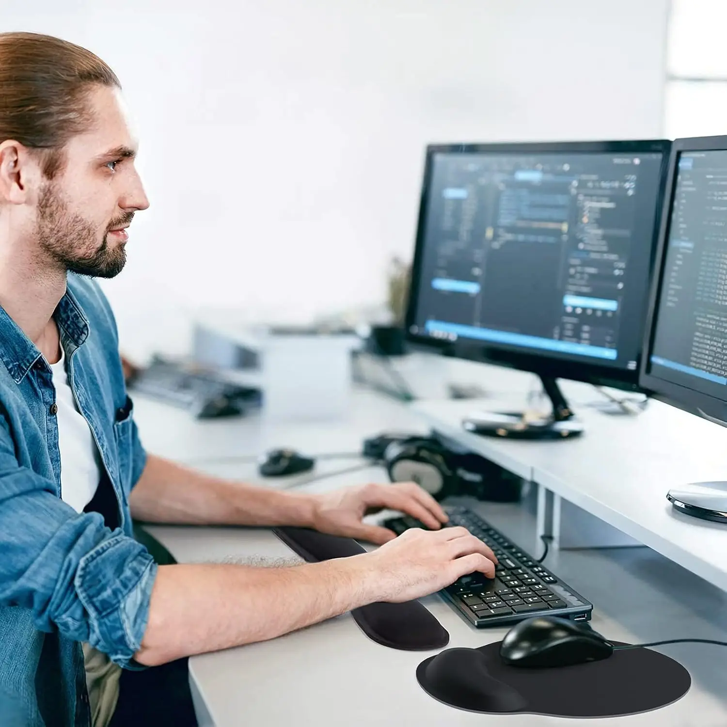 Ergonomic Computer Keyboard Wrist Rest Memory Foam Wrist Rest Mouse Pad Set for Easy Typing & Pain Relief for Office & Home