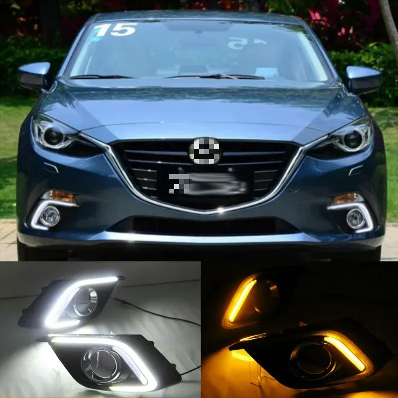 DRL For Mazda 3 Mazda3 Axela 2014 2015 2016 LED DRL Daytime Running Lights Daylight Fog lamp with turn signal light