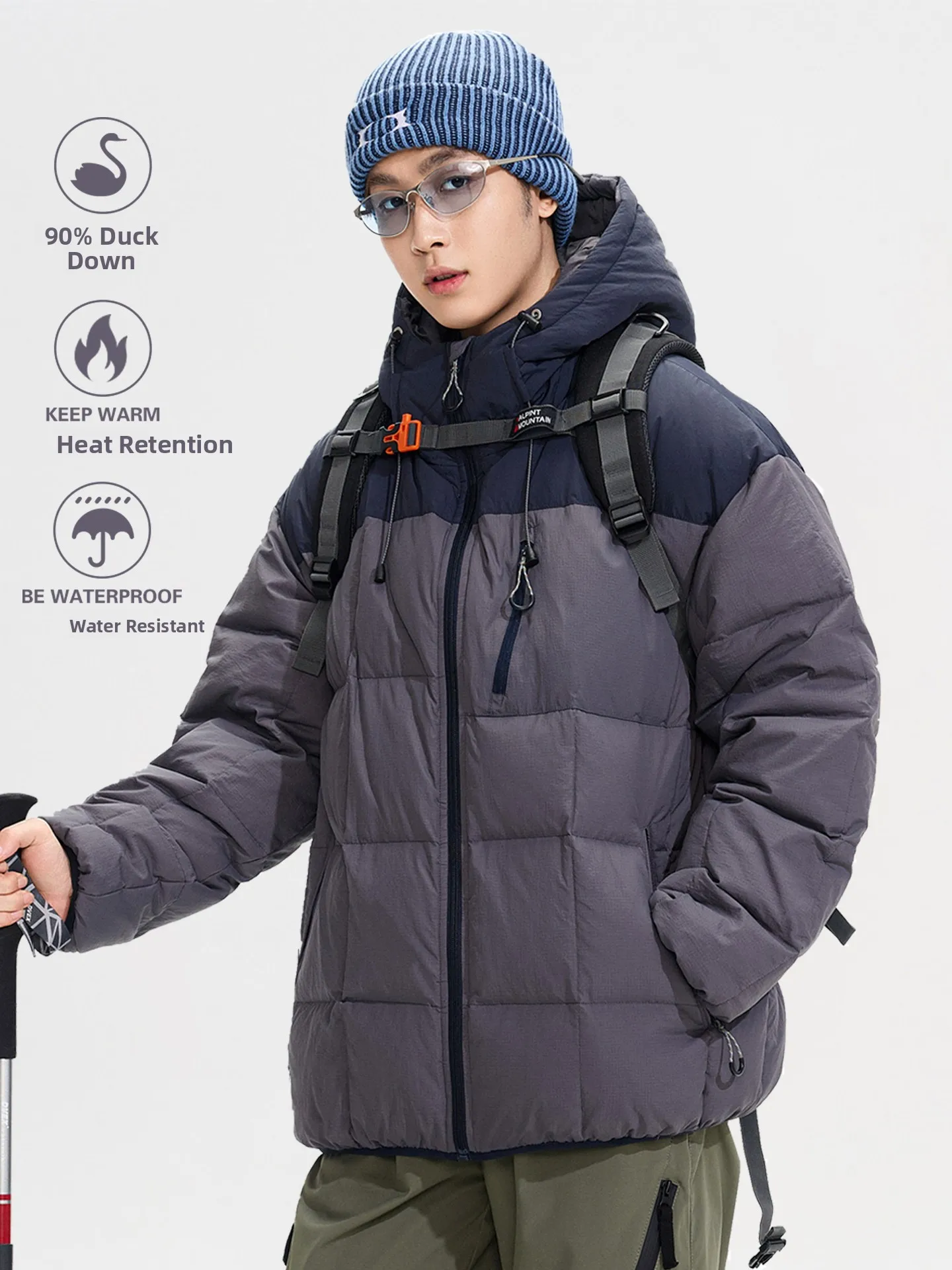 

Ретро-куртка унисекс с цветными блоками, свободного кроя, теплая, утолщенная, ветрозащитная, морозостойкая, водонепроницаемая, с капюшоном