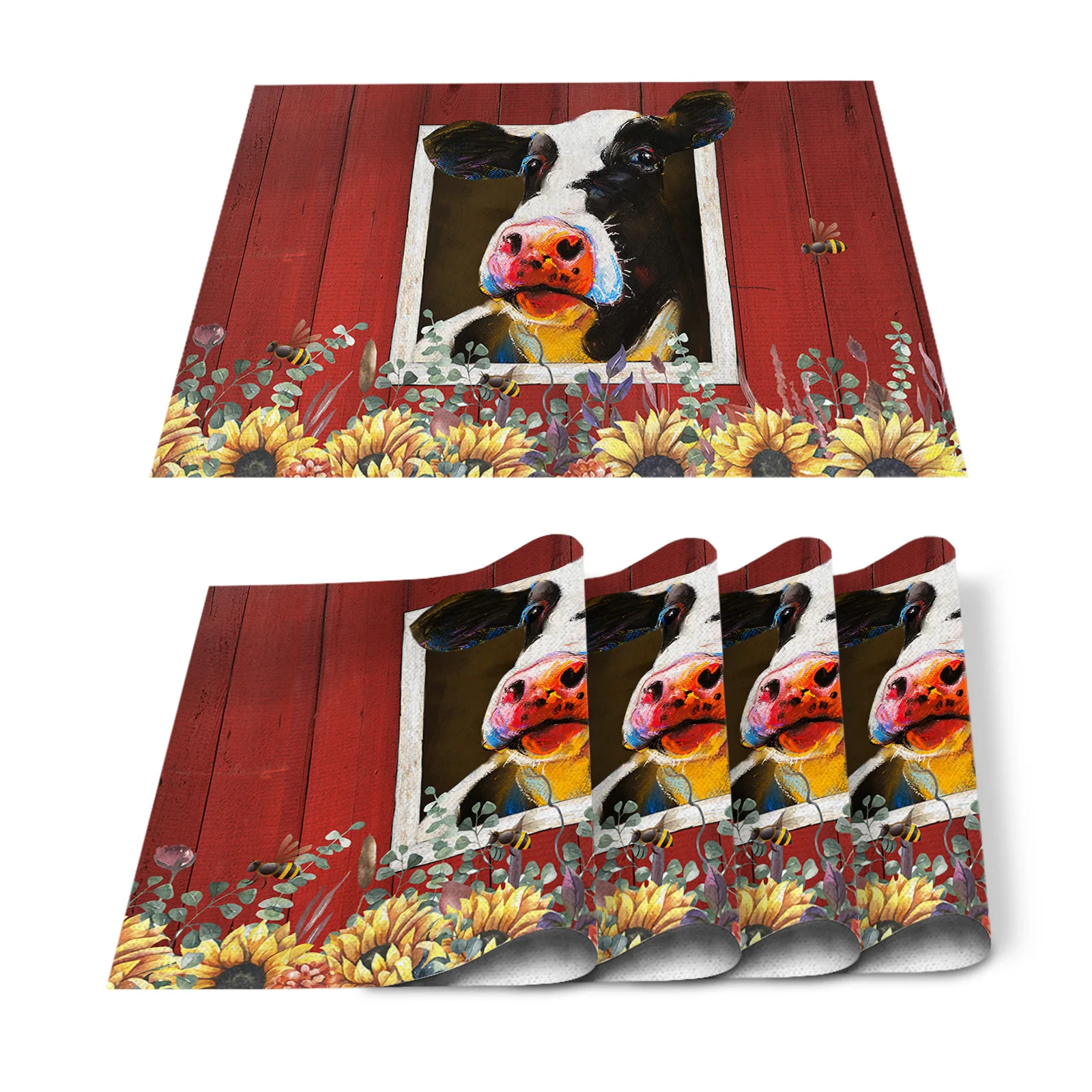 Farm Barn Cow And Sunflower Table Runner Wedding Table Decoration Dining Table Decor Placemat Christmas Decor Tablecloth