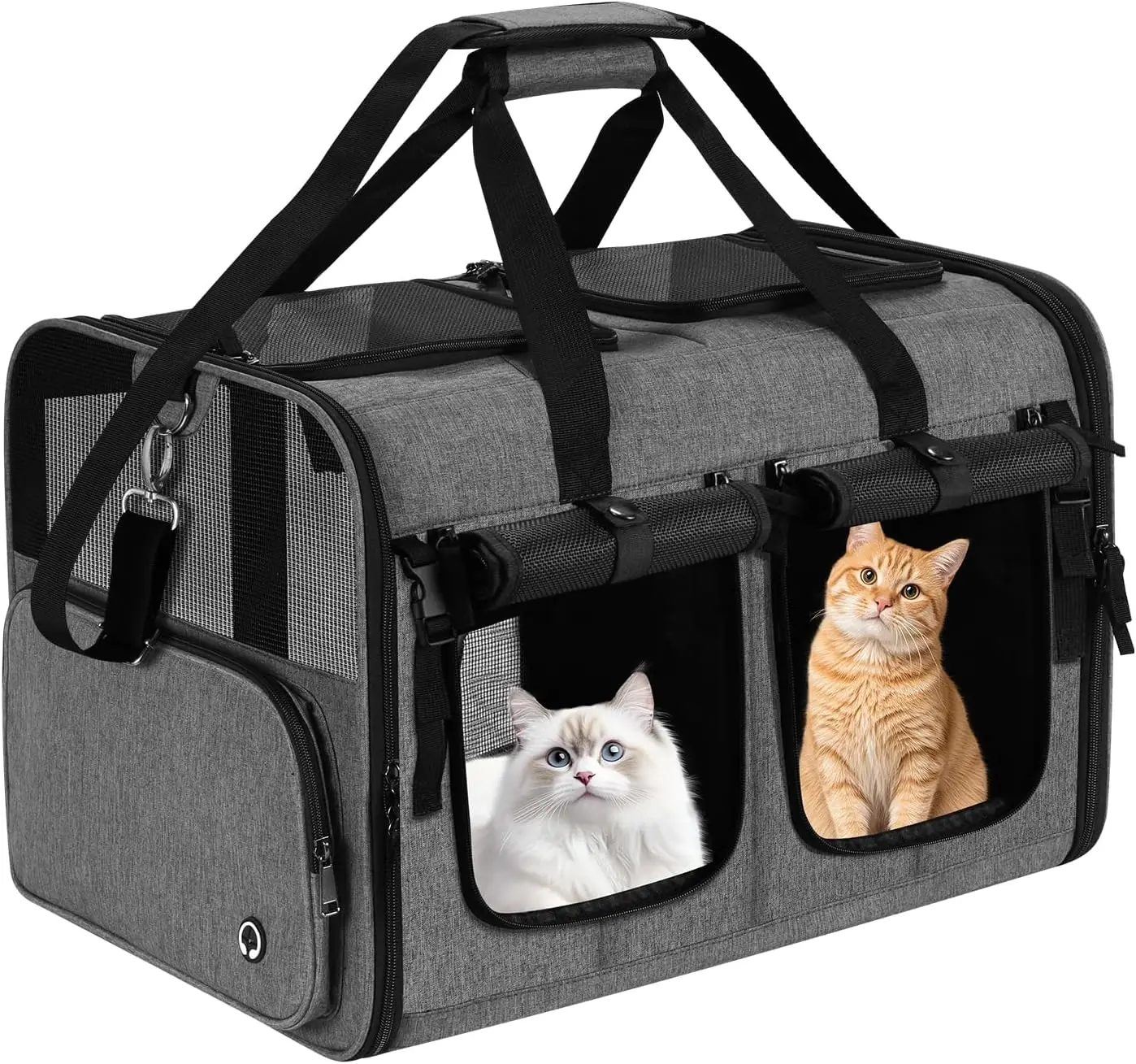 

Cat Carrier for 2 Cats, Foldable Double Cat and Dog Carrier, Small to Medium Size, 2 Front Zippered Compartments,Two Pet
