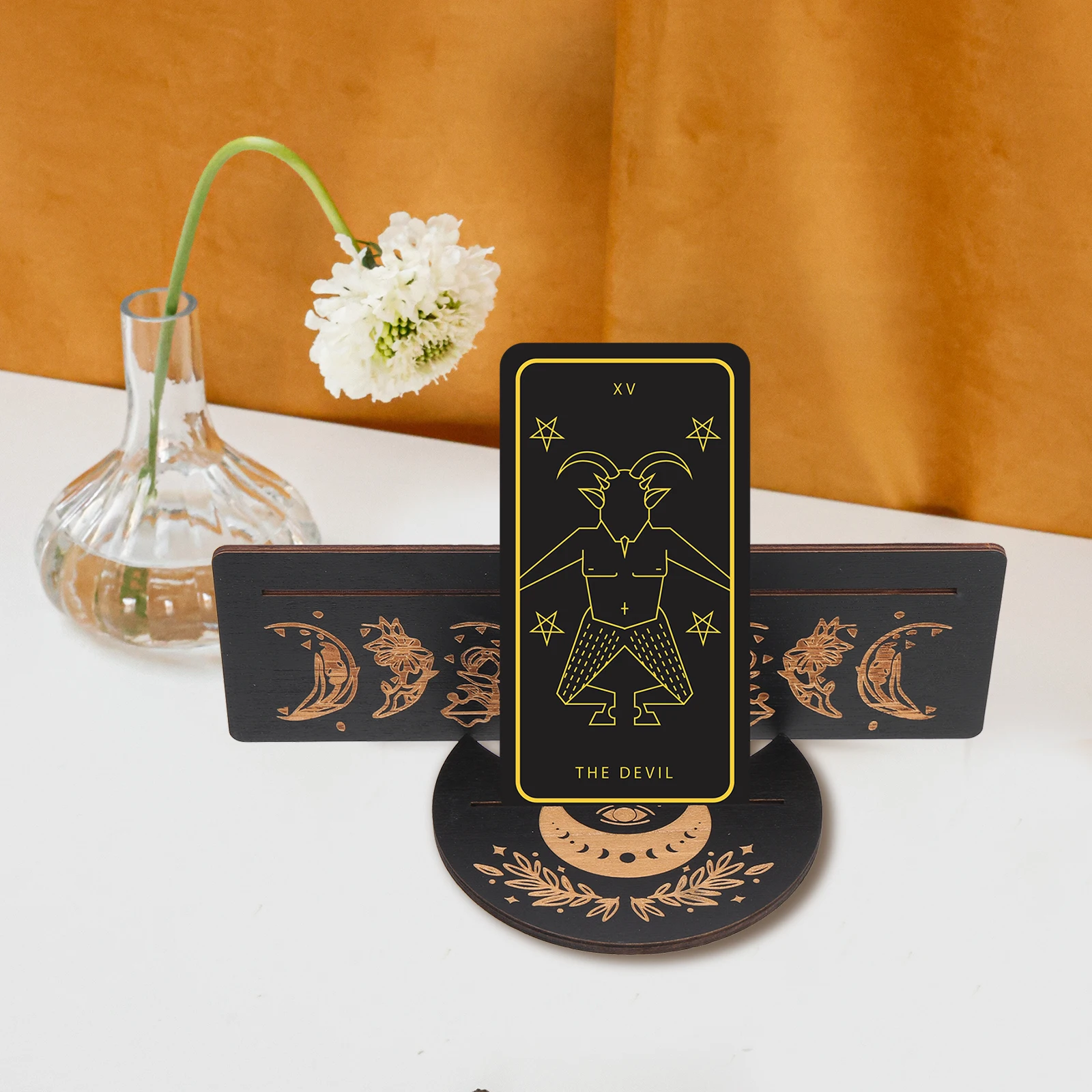 

Wooden Tarot Card Holders Display Brackets Divination Accessory Sturdy Moon Shape Decorative Tray Organizers Home