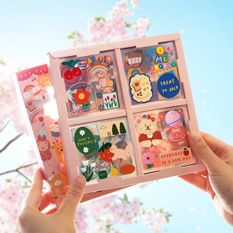 Kawaii hand account sticker set transparent waterproof decoration cute paste water cup girl heart material pack 100 sheets