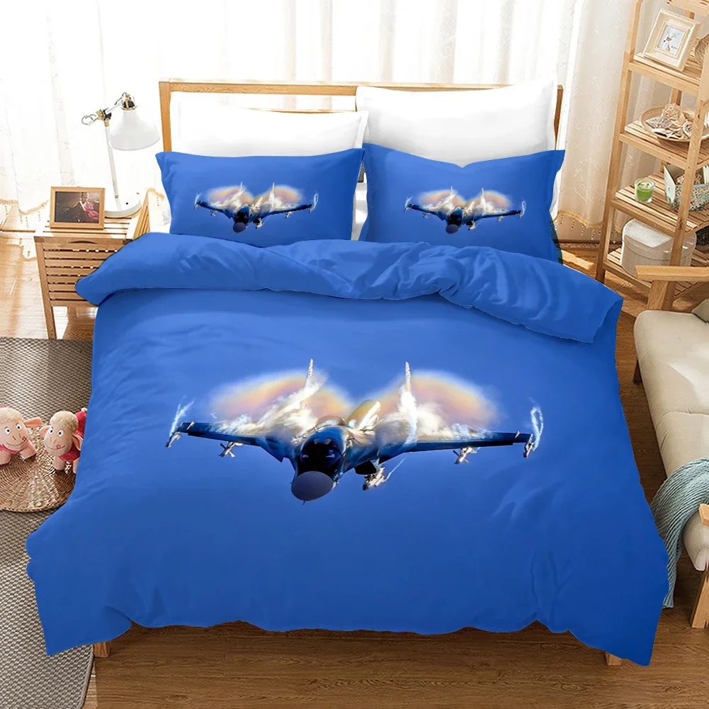 Printed Airplane Duvet Cover Sets For Kid Boy Fighter Plane Bedding Set Bed Linens Single Double Quilt Cover Pillowcases 2/3pcs